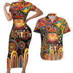 Personalised NAIDOC Week 2025 Suns Football Couples Matching Short Sleeve Bodycon Dress and Hawaiian Shirt Aboriginal Dot Painting