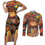 Personalised NAIDOC Week 2025 Suns Football Couples Matching Short Sleeve Bodycon Dress and Long Sleeve Button Shirt Aboriginal Dot Painting