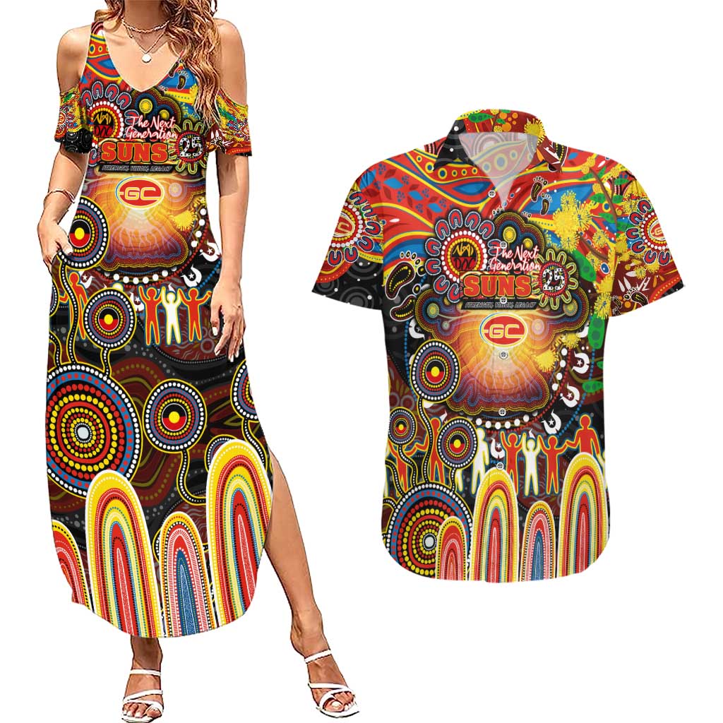 Personalised NAIDOC Week 2025 Suns Football Couples Matching Summer Maxi Dress and Hawaiian Shirt Aboriginal Dot Painting