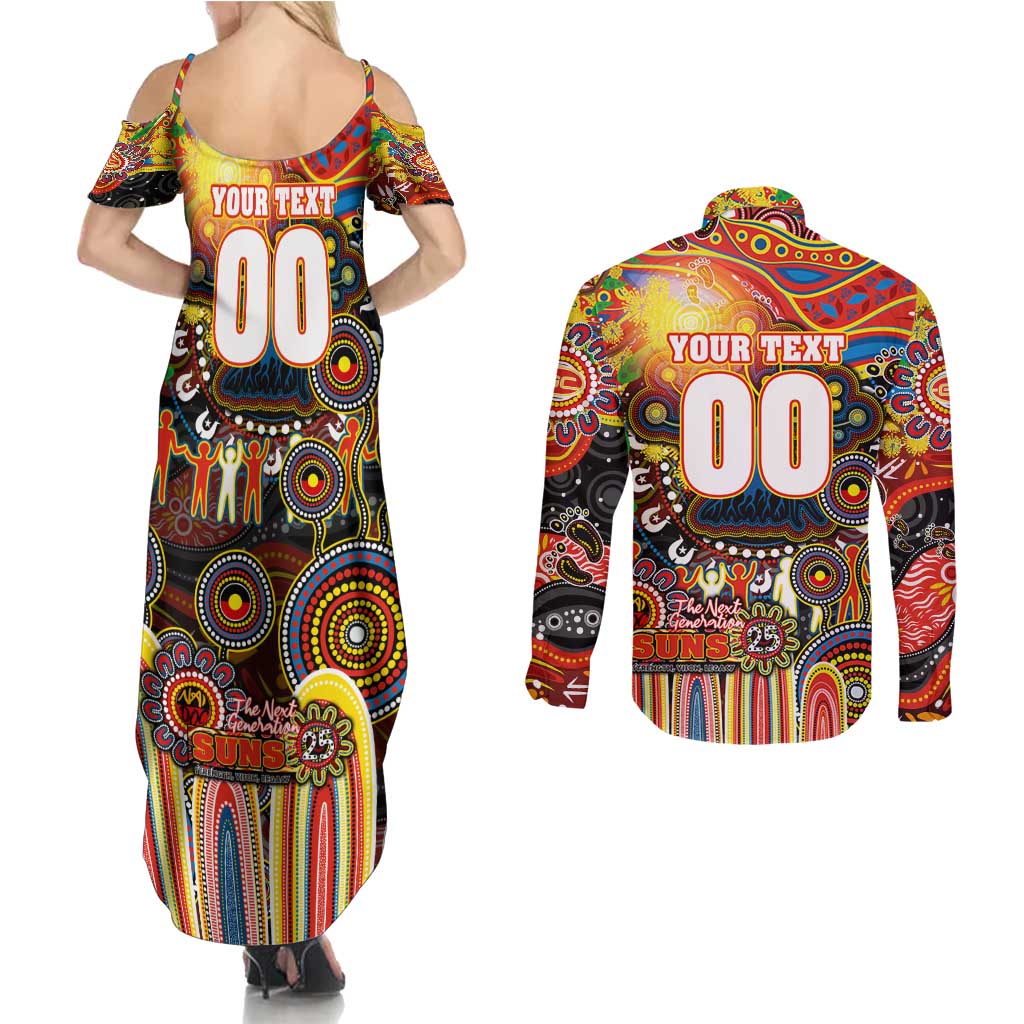 Personalised NAIDOC Week 2025 Suns Football Couples Matching Summer Maxi Dress and Long Sleeve Button Shirt Aboriginal Dot Painting