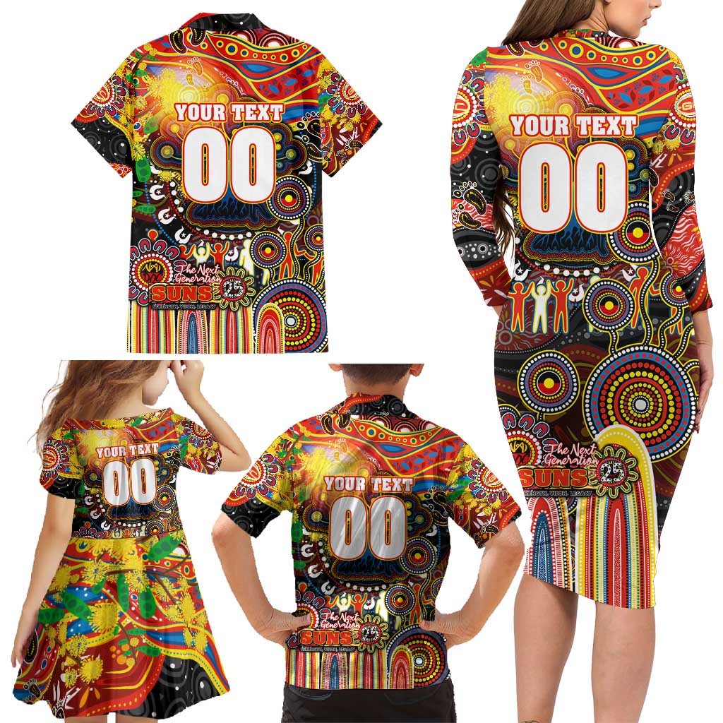 Personalised NAIDOC Week 2025 Suns Football Family Matching Long Sleeve Bodycon Dress and Hawaiian Shirt Aboriginal Dot Painting