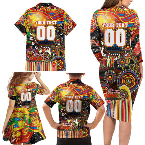 Personalised NAIDOC Week 2025 Suns Football Family Matching Long Sleeve Bodycon Dress and Hawaiian Shirt Aboriginal Dot Painting