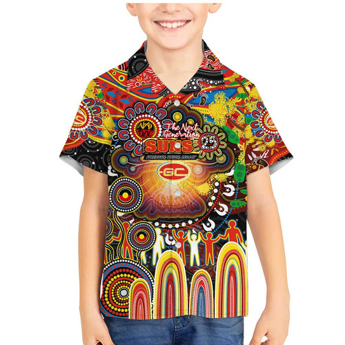 Personalised NAIDOC Week 2025 Suns Football Family Matching Mermaid Dress and Hawaiian Shirt Aboriginal Dot Painting