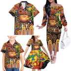 Personalised NAIDOC Week 2025 Suns Football Family Matching Off The Shoulder Long Sleeve Dress and Hawaiian Shirt Aboriginal Dot Painting