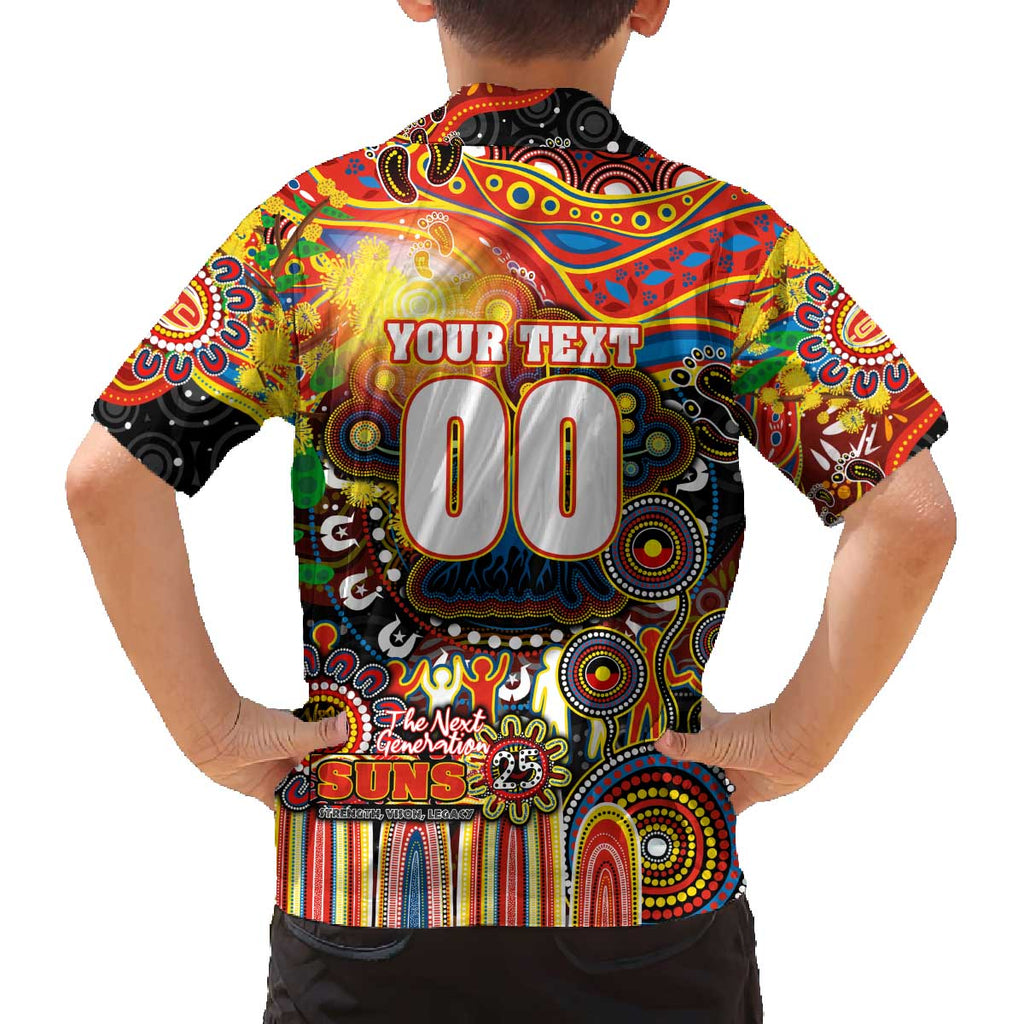 Personalised NAIDOC Week 2025 Suns Football Family Matching Off The Shoulder Long Sleeve Dress and Hawaiian Shirt Aboriginal Dot Painting