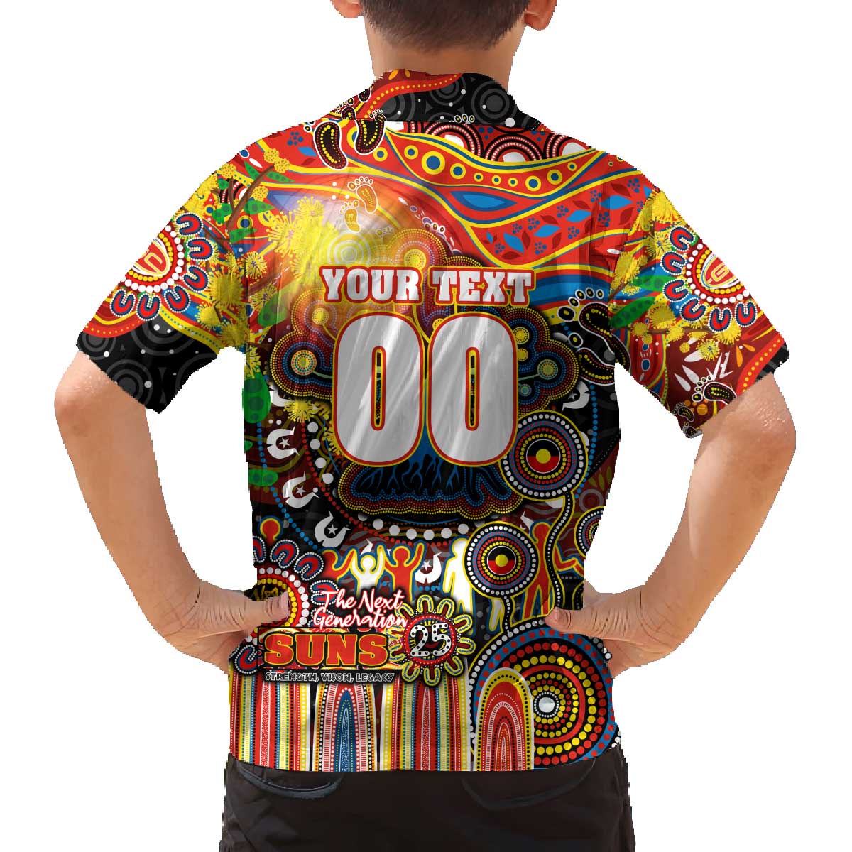 Personalised NAIDOC Week 2025 Suns Football Family Matching Off The Shoulder Long Sleeve Dress and Hawaiian Shirt Aboriginal Dot Painting