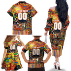 Personalised NAIDOC Week 2025 Suns Football Family Matching Off The Shoulder Long Sleeve Dress and Hawaiian Shirt Aboriginal Dot Painting