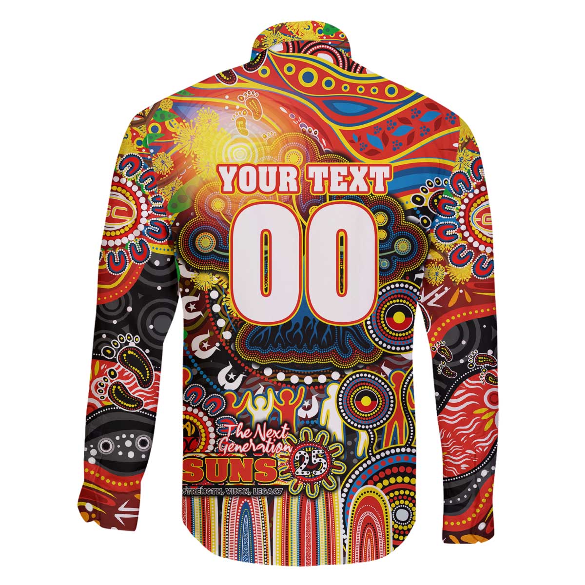 Personalised NAIDOC Week 2025 Suns Football Family Matching Off The Shoulder Long Sleeve Dress and Hawaiian Shirt Aboriginal Dot Painting
