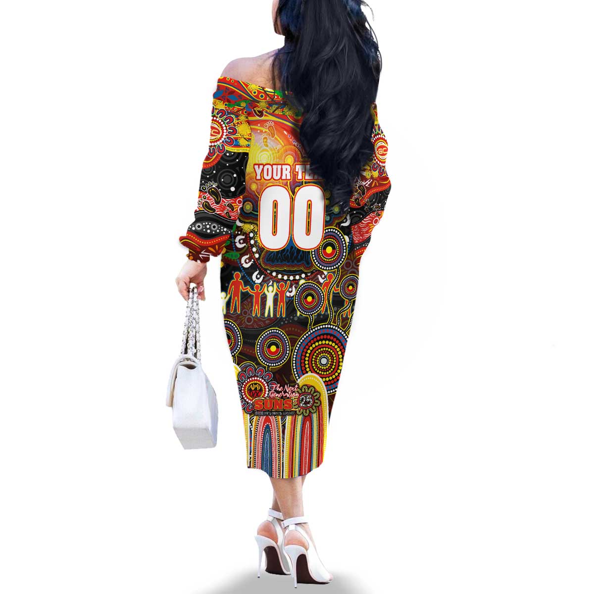 Personalised NAIDOC Week 2025 Suns Football Family Matching Off The Shoulder Long Sleeve Dress and Hawaiian Shirt Aboriginal Dot Painting