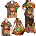 Personalised NAIDOC Week 2025 Suns Football Family Matching Off Shoulder Maxi Dress and Hawaiian Shirt Aboriginal Dot Painting