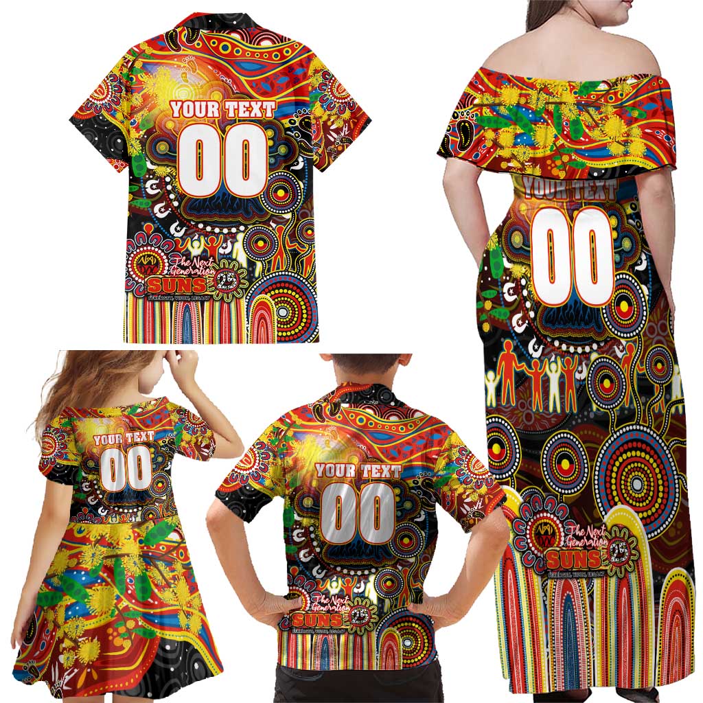 Personalised NAIDOC Week 2025 Suns Football Family Matching Off Shoulder Maxi Dress and Hawaiian Shirt Aboriginal Dot Painting