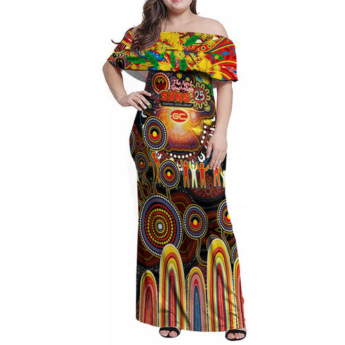 Personalised NAIDOC Week 2025 Suns Football Family Matching Off Shoulder Maxi Dress and Hawaiian Shirt Aboriginal Dot Painting