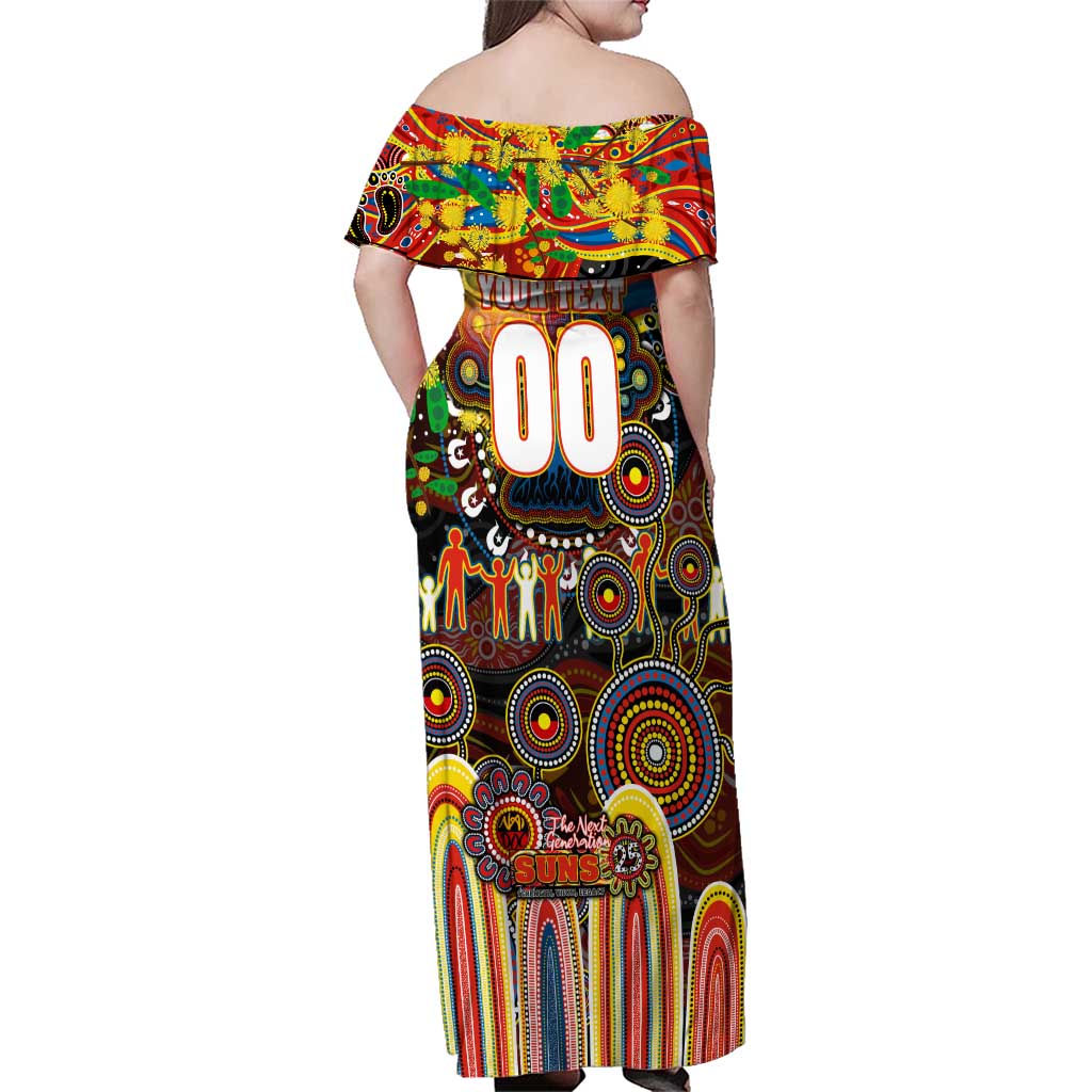Personalised NAIDOC Week 2025 Suns Football Family Matching Off Shoulder Maxi Dress and Hawaiian Shirt Aboriginal Dot Painting