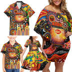 Personalised NAIDOC Week 2025 Suns Football Family Matching Off Shoulder Short Dress and Hawaiian Shirt Aboriginal Dot Painting