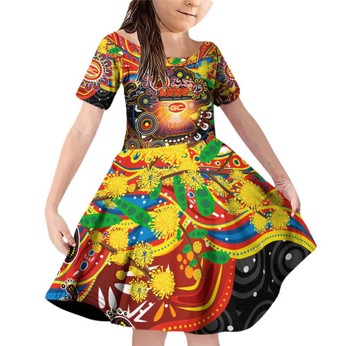 Personalised NAIDOC Week 2025 Suns Football Family Matching Off Shoulder Short Dress and Hawaiian Shirt Aboriginal Dot Painting