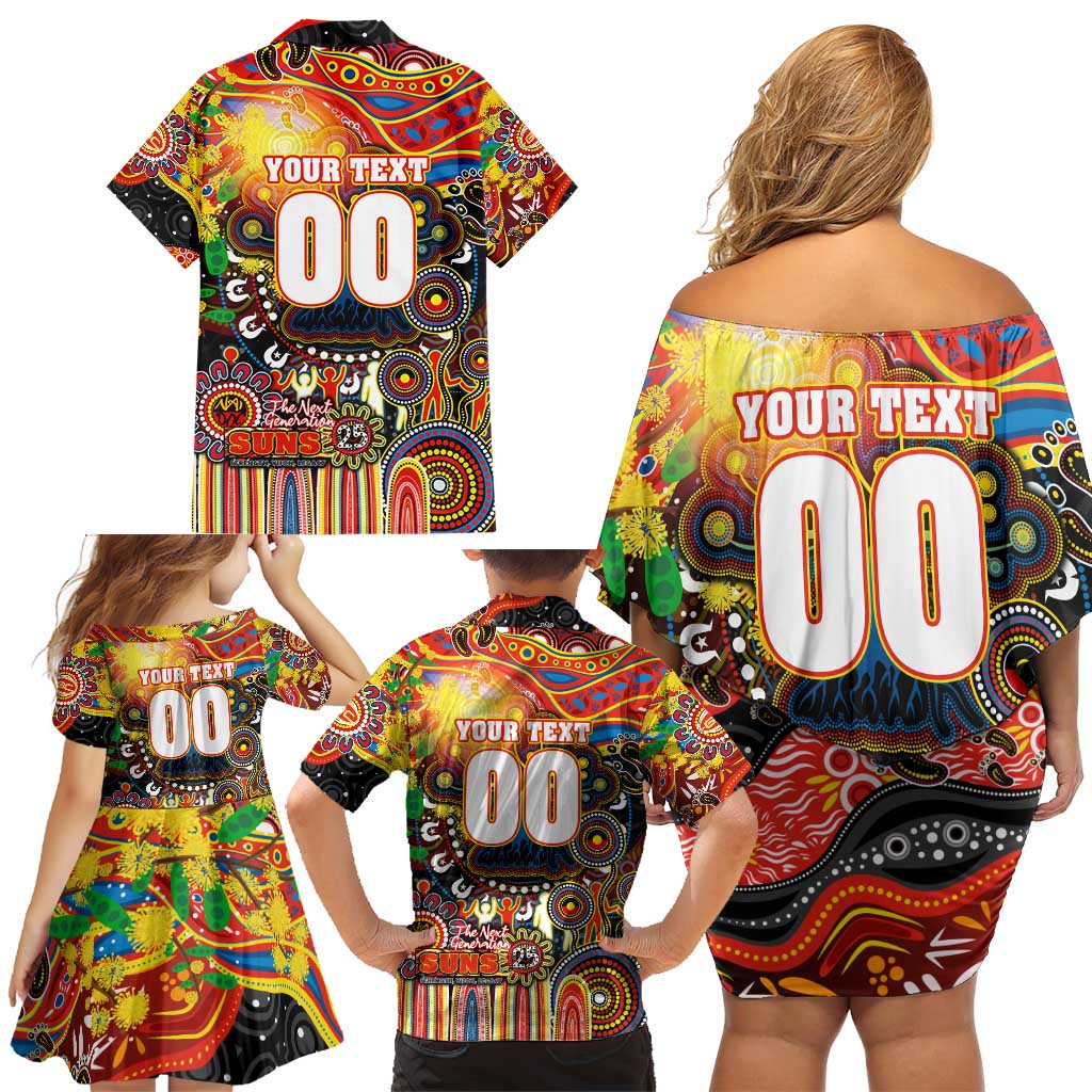 Personalised NAIDOC Week 2025 Suns Football Family Matching Off Shoulder Short Dress and Hawaiian Shirt Aboriginal Dot Painting