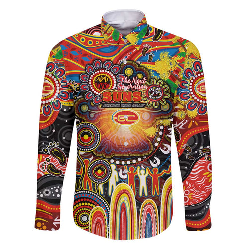 Personalised NAIDOC Week 2025 Suns Football Family Matching Off Shoulder Short Dress and Hawaiian Shirt Aboriginal Dot Painting