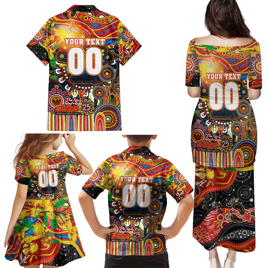 Personalised NAIDOC Week 2025 Suns Football Family Matching Puletasi and Hawaiian Shirt Aboriginal Dot Painting