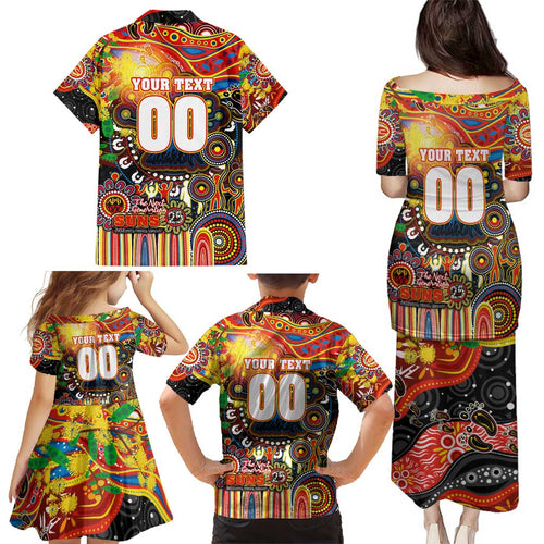 Personalised NAIDOC Week 2025 Suns Football Family Matching Puletasi and Hawaiian Shirt Aboriginal Dot Painting