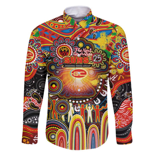 Personalised NAIDOC Week 2025 Suns Football Family Matching Puletasi and Hawaiian Shirt Aboriginal Dot Painting