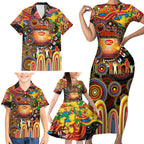 Personalised NAIDOC Week 2025 Suns Football Family Matching Short Sleeve Bodycon Dress and Hawaiian Shirt Aboriginal Dot Painting