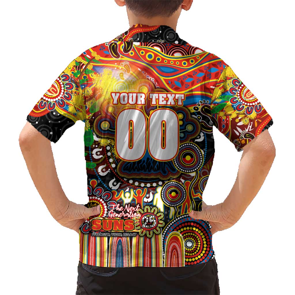 Personalised NAIDOC Week 2025 Suns Football Family Matching Short Sleeve Bodycon Dress and Hawaiian Shirt Aboriginal Dot Painting