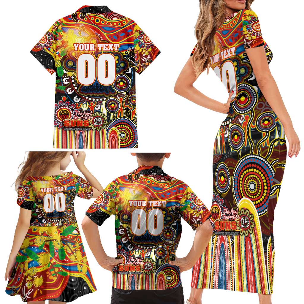 Personalised NAIDOC Week 2025 Suns Football Family Matching Short Sleeve Bodycon Dress and Hawaiian Shirt Aboriginal Dot Painting
