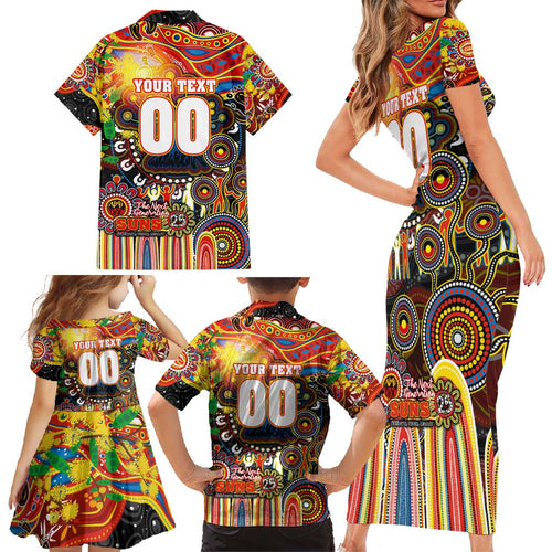 Personalised NAIDOC Week 2025 Suns Football Family Matching Short Sleeve Bodycon Dress and Hawaiian Shirt Aboriginal Dot Painting