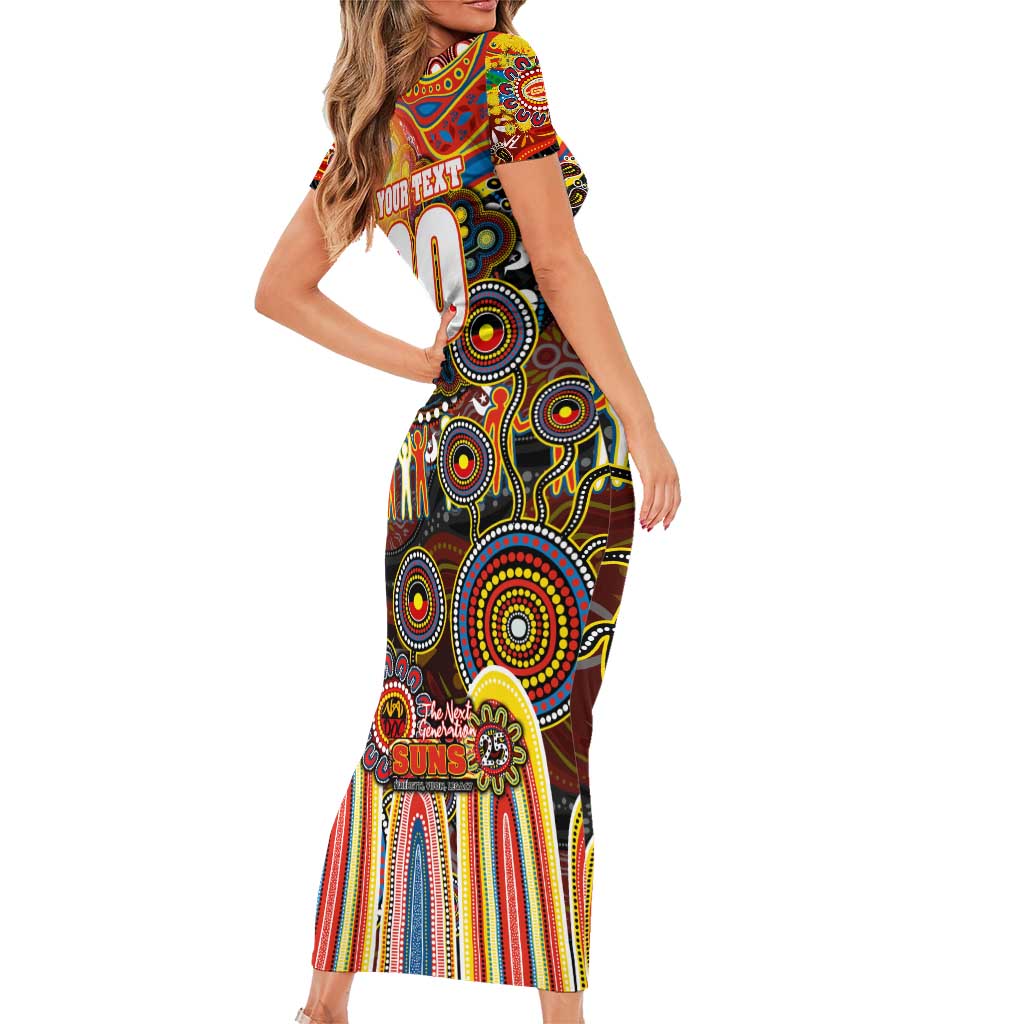 Personalised NAIDOC Week 2025 Suns Football Family Matching Short Sleeve Bodycon Dress and Hawaiian Shirt Aboriginal Dot Painting