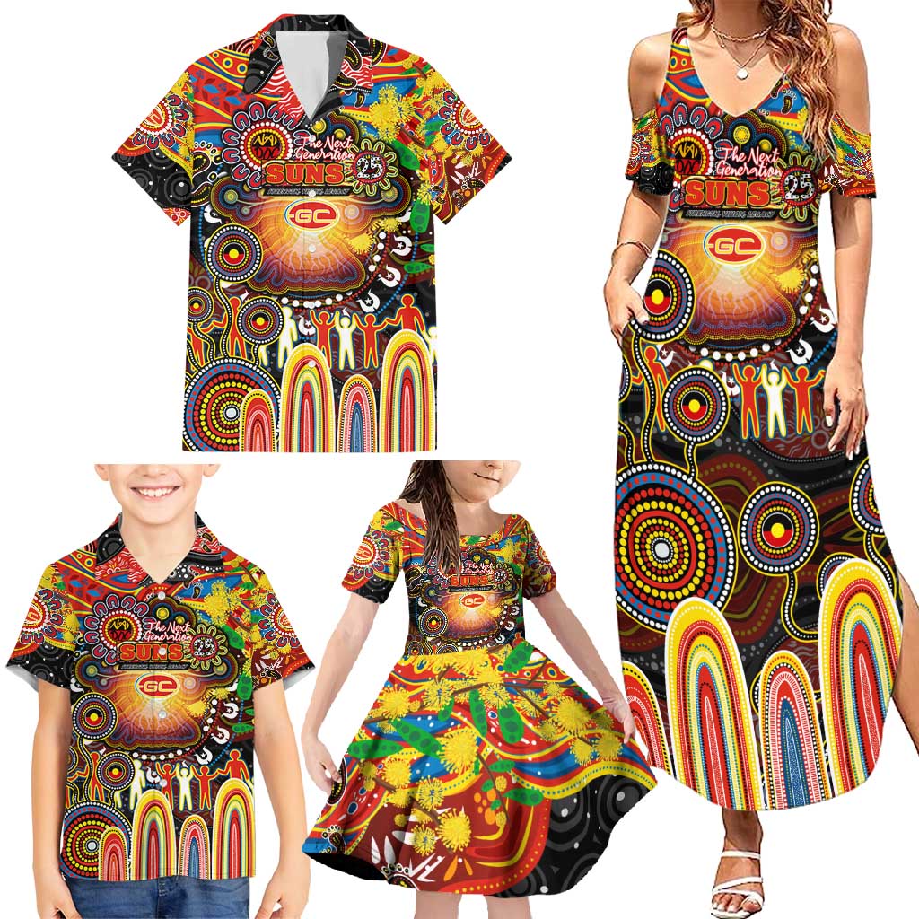 Personalised NAIDOC Week 2025 Suns Football Family Matching Summer Maxi Dress and Hawaiian Shirt Aboriginal Dot Painting