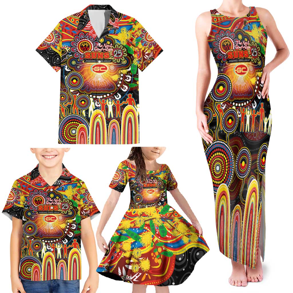 Personalised NAIDOC Week 2025 Suns Football Family Matching Tank Maxi Dress and Hawaiian Shirt Aboriginal Dot Painting