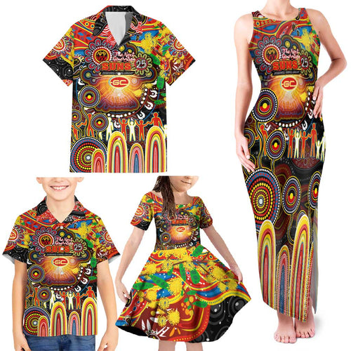 Personalised NAIDOC Week 2025 Suns Football Family Matching Tank Maxi Dress and Hawaiian Shirt Aboriginal Dot Painting
