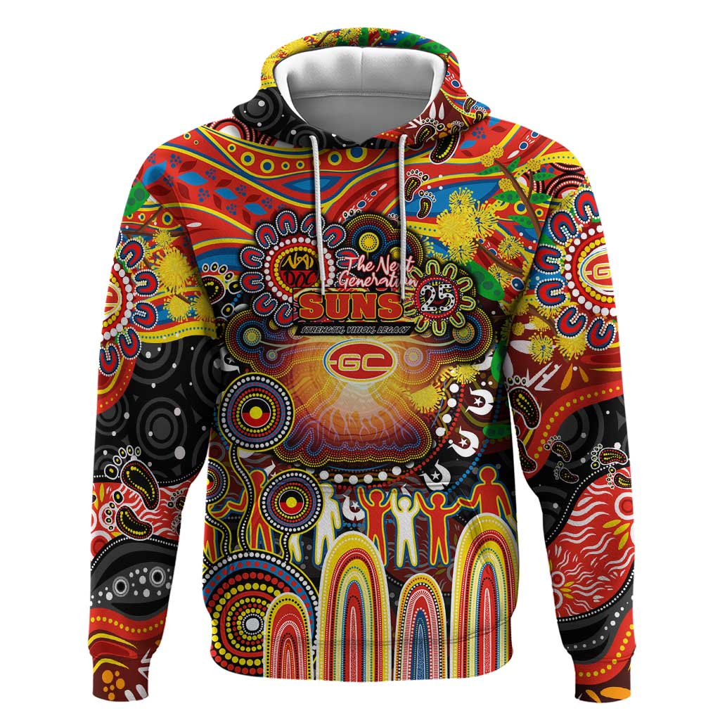 Personalised NAIDOC Week 2025 Suns Football Hoodie Aboriginal Dot Painting