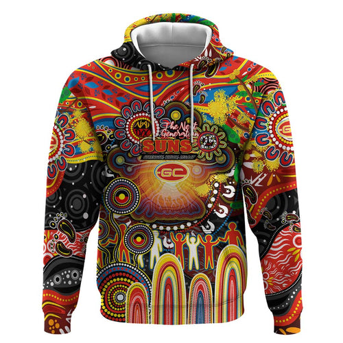 Personalised NAIDOC Week 2025 Suns Football Hoodie Aboriginal Dot Painting