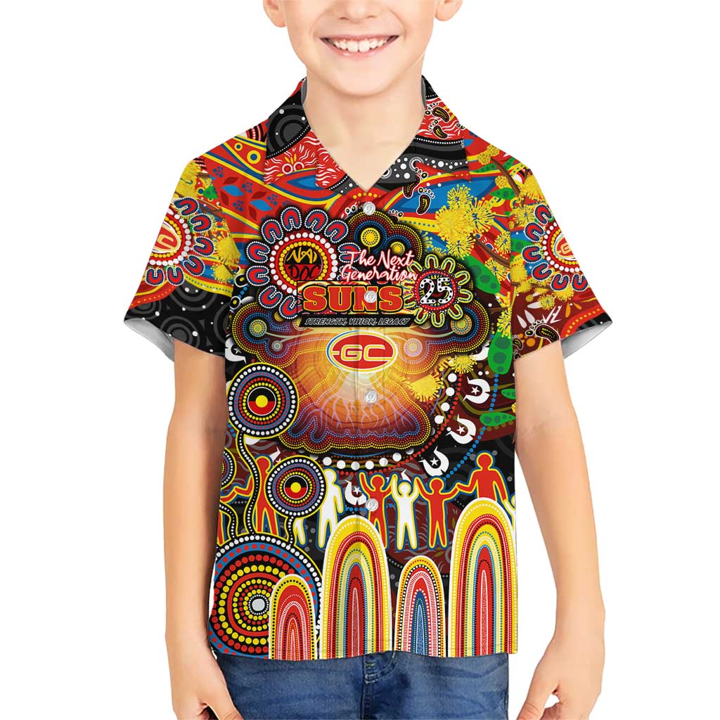 Personalised NAIDOC Week 2025 Suns Football Kid Hawaiian Shirt Aboriginal Dot Painting