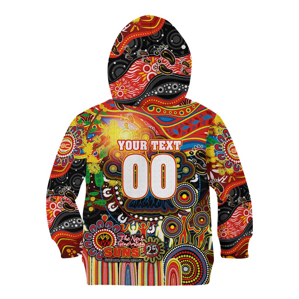 Personalised NAIDOC Week 2025 Suns Football Kid Hoodie Aboriginal Dot Painting