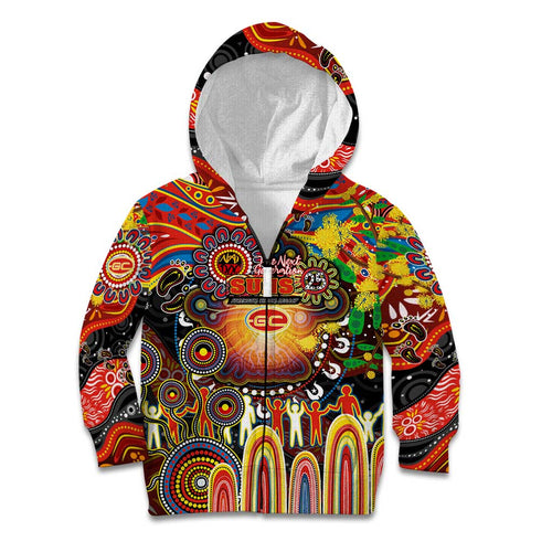 Personalised NAIDOC Week 2025 Suns Football Kid Hoodie Aboriginal Dot Painting