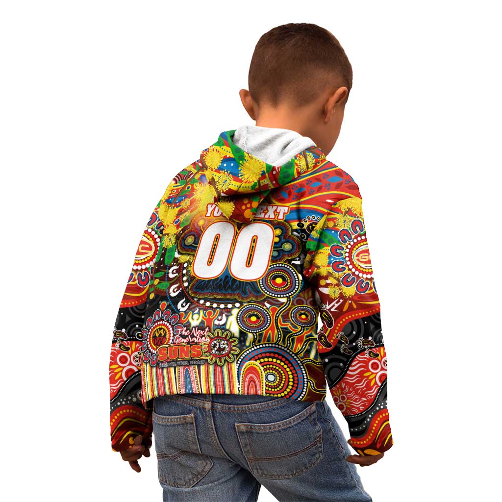 Personalised NAIDOC Week 2025 Suns Football Kid Hoodie Aboriginal Dot Painting