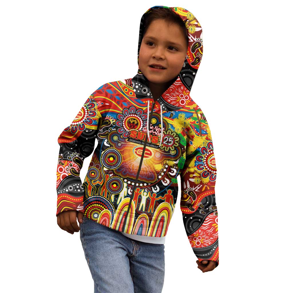 Personalised NAIDOC Week 2025 Suns Football Kid Hoodie Aboriginal Dot Painting