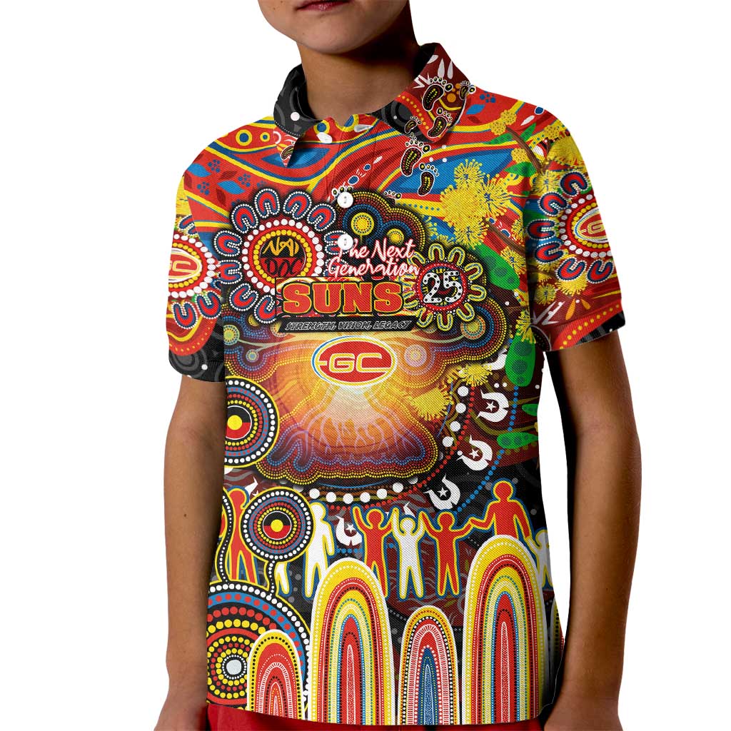 Personalised NAIDOC Week 2025 Suns Football Kid Polo Shirt Aboriginal Dot Painting