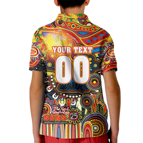 Personalised NAIDOC Week 2025 Suns Football Kid Polo Shirt Aboriginal Dot Painting