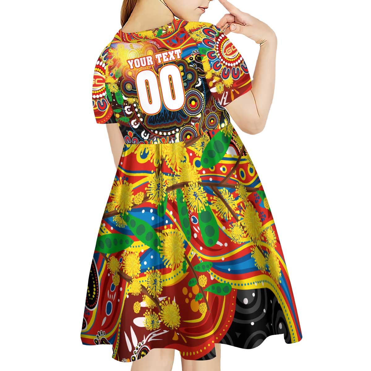 Personalised NAIDOC Week 2025 Suns Football Kid Short Sleeve Dress Aboriginal Dot Painting