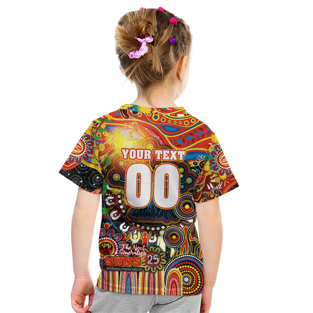Personalised NAIDOC Week 2025 Suns Football Kid T Shirt Aboriginal Dot Painting