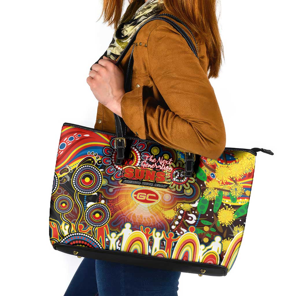 NAIDOC Week 2025 Suns Football Leather Tote Bag Aboriginal Dot Painting