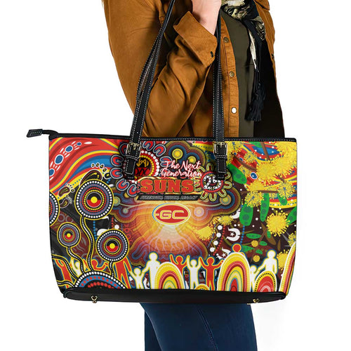 NAIDOC Week 2025 Suns Football Leather Tote Bag Aboriginal Dot Painting