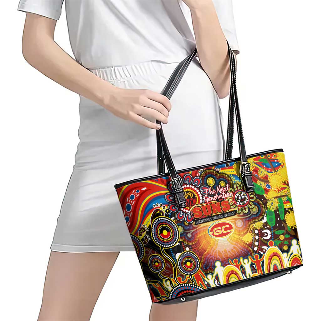 NAIDOC Week 2025 Suns Football Leather Tote Bag Aboriginal Dot Painting