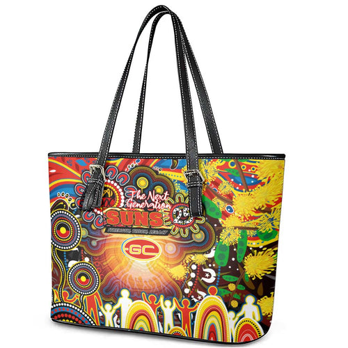 NAIDOC Week 2025 Suns Football Leather Tote Bag Aboriginal Dot Painting