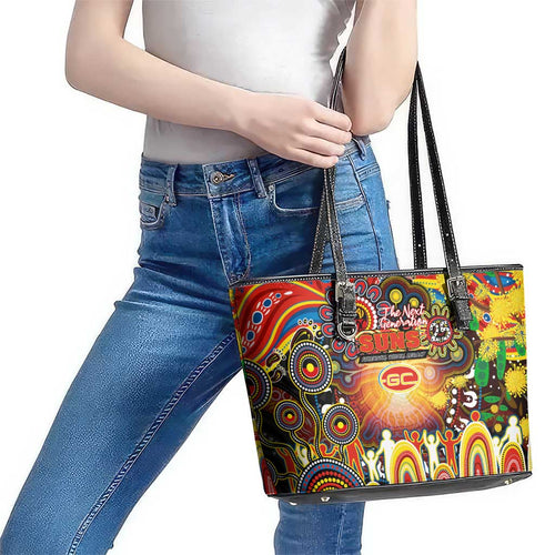 NAIDOC Week 2025 Suns Football Leather Tote Bag Aboriginal Dot Painting