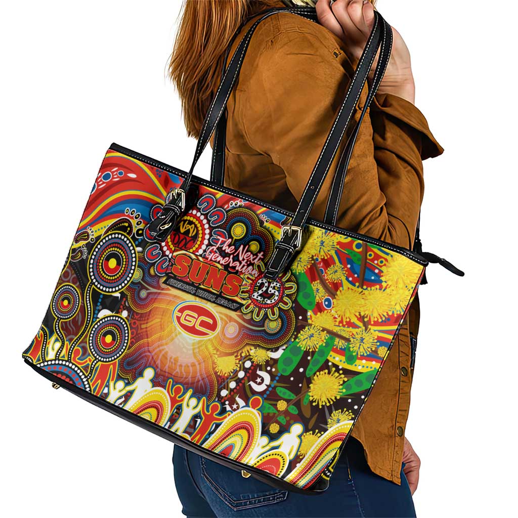 NAIDOC Week 2025 Suns Football Leather Tote Bag Aboriginal Dot Painting
