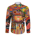 Personalised NAIDOC Week 2025 Suns Football Long Sleeve Button Shirt Aboriginal Dot Painting
